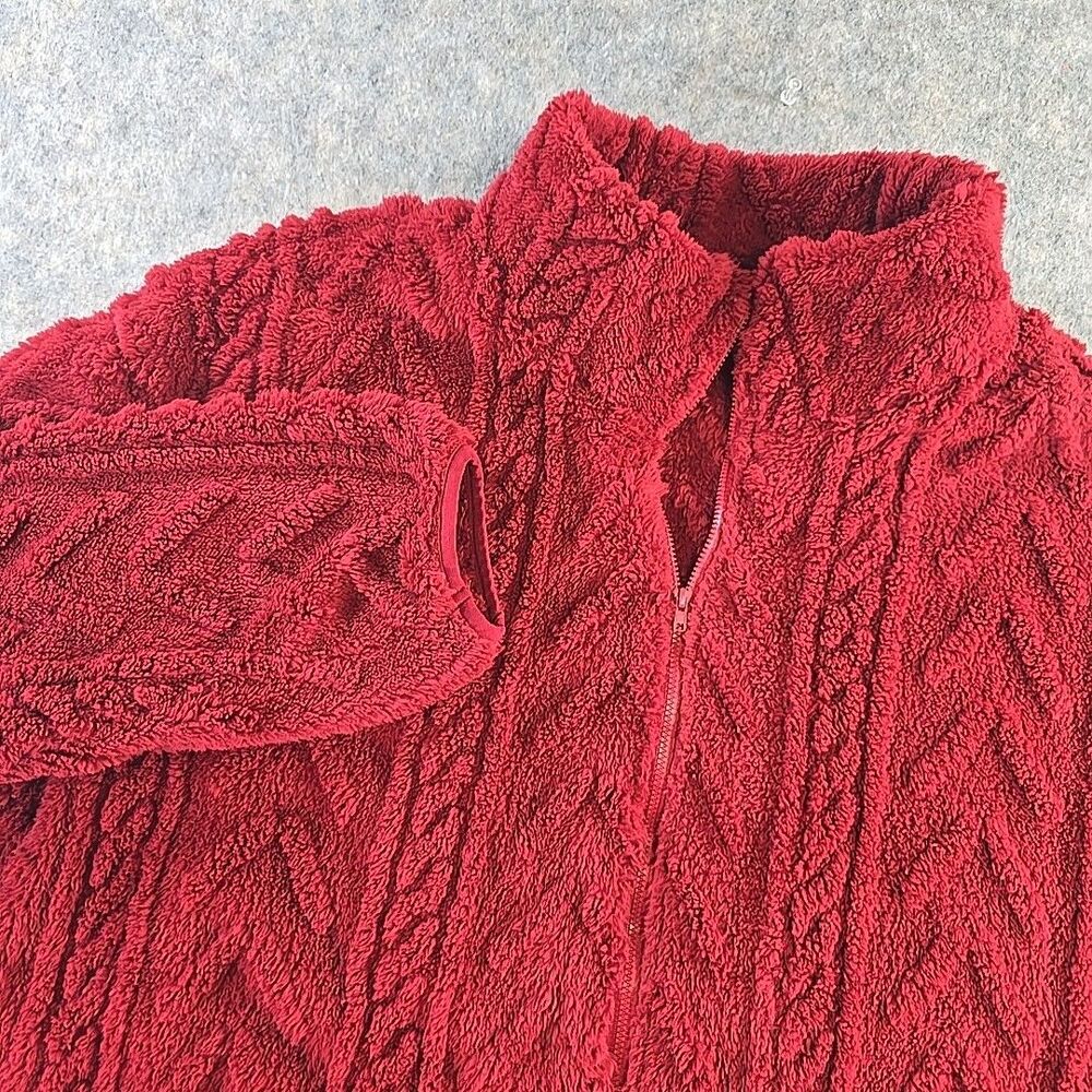 Unbranded Fuzzy Chunky Red Full Zip Sweater Jacket Plus Size 2XL Pockets SOFT